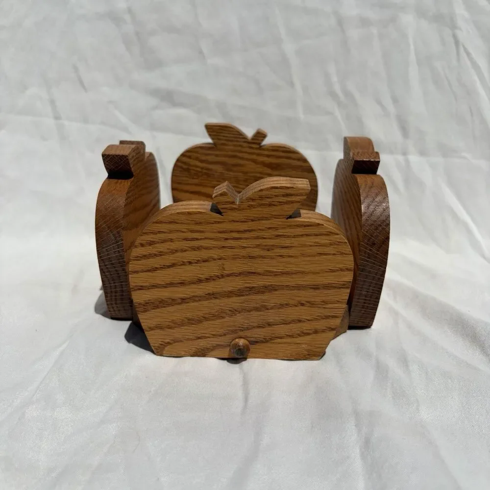 Vintage Wooden Apple-Shaped Coaster Holder / Country Kitchen Cottagecore Granny